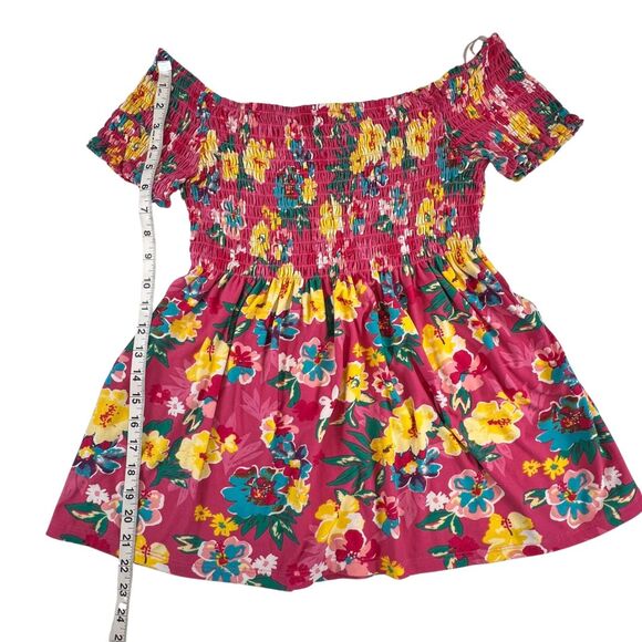 Bobbie Brooks Blouse Large Pink Floral Smocked Off Shoulder Boho Summer Peplum - Picture 5 of 9